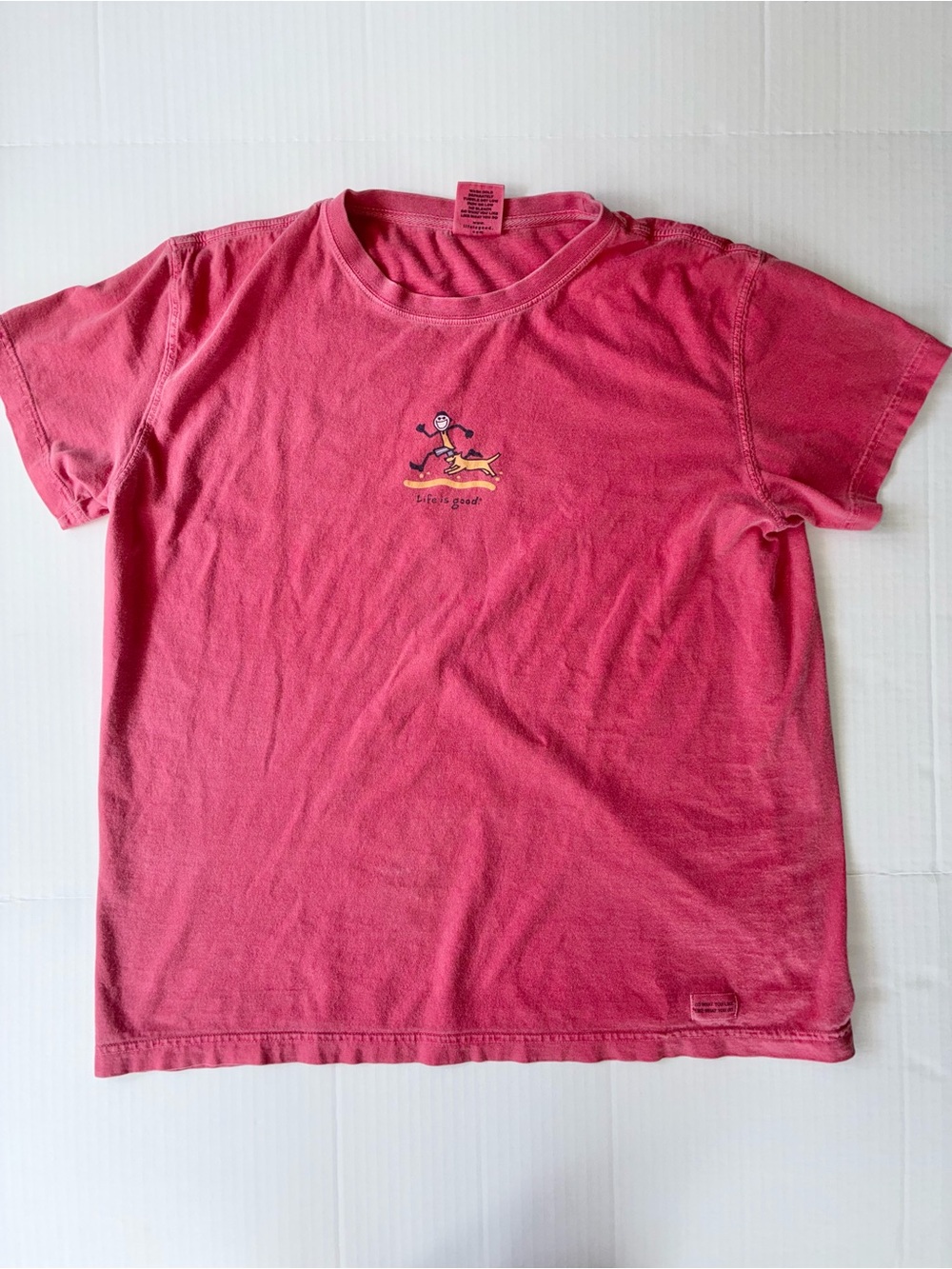 Life Is Good Women’s Red 100% Cotton Short Sleeve T-Shirt Size Large Dog Graphic